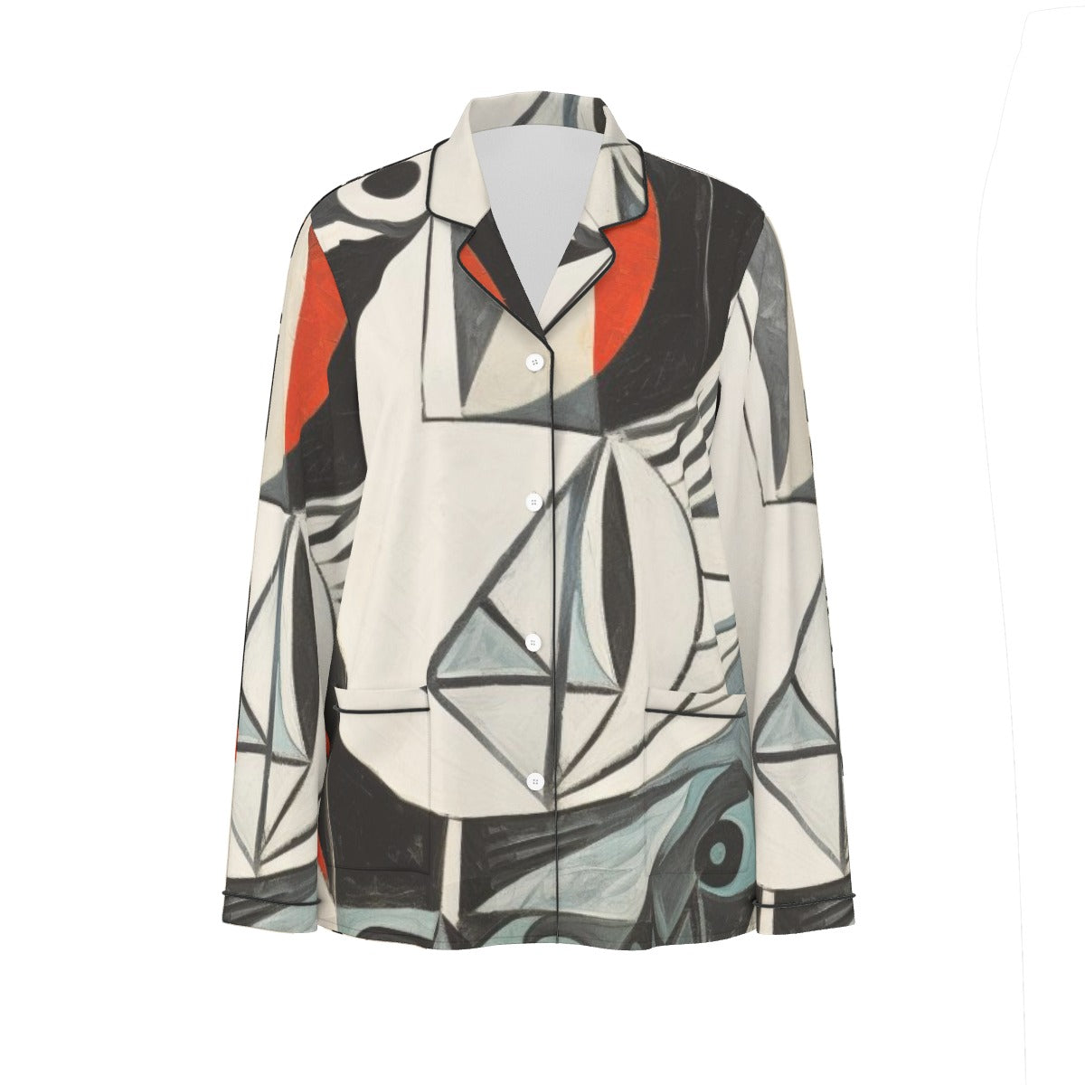 All-Over Print Women's Long Sleeve Pajama Set With Black Contrast Piping