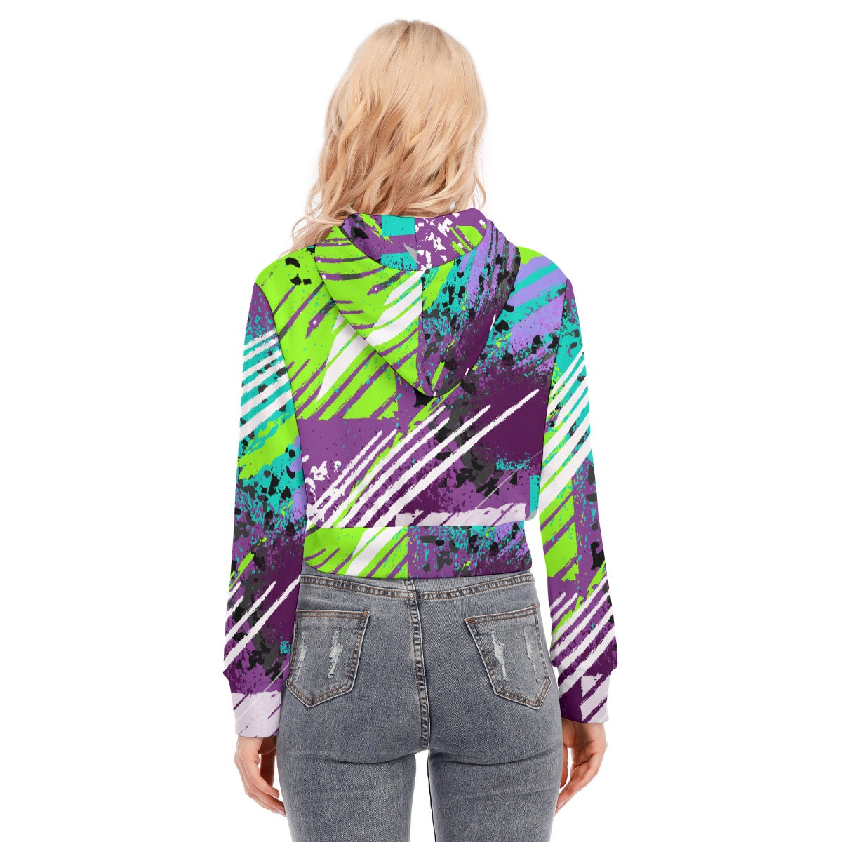 All-Over Print Women's Crop Top Hoodie With Zipper Closure