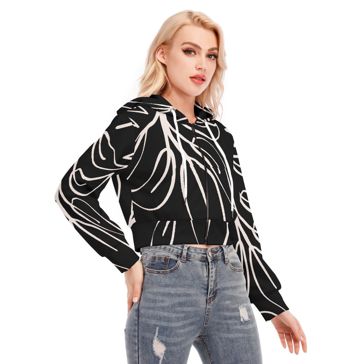 All-Over Print Women's Crop Top Hoodie With Zipper Closure
