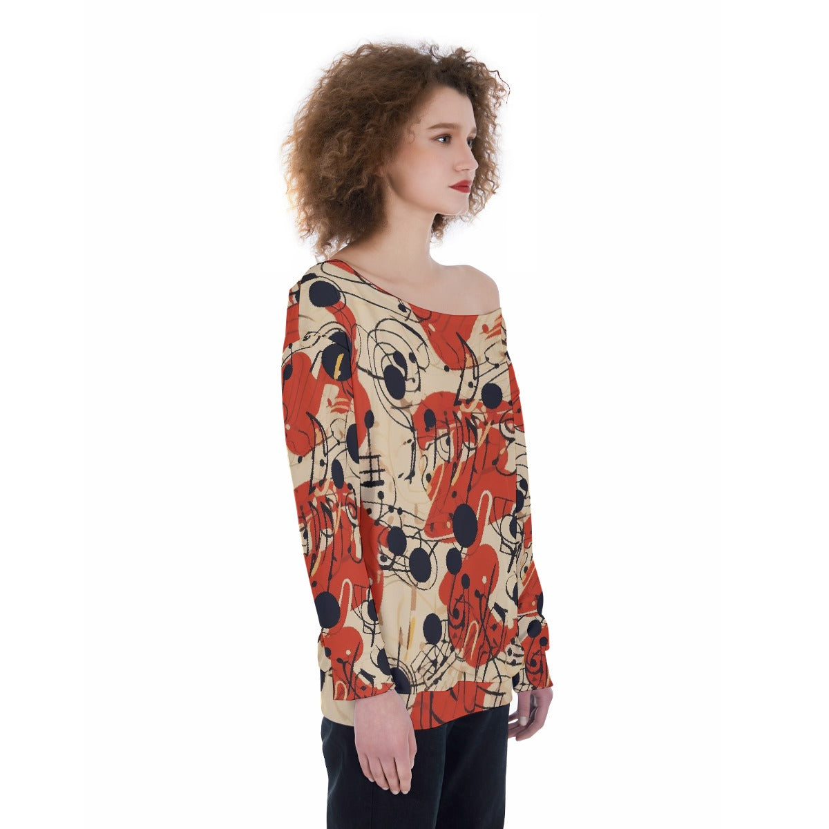 All-Over Print Oversized Women's Off-Shoulder Sweatshirt
