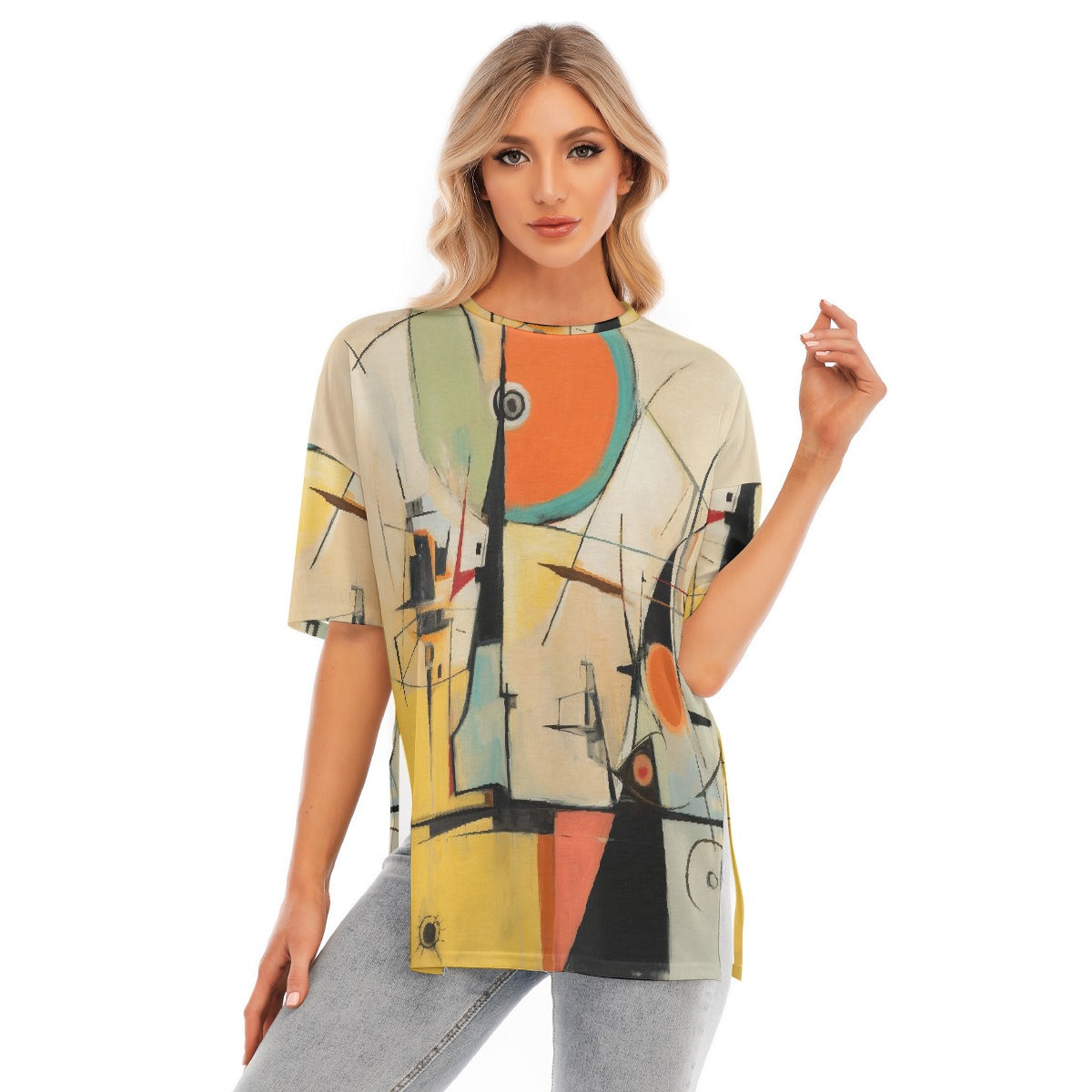 All-Over Print Women's Short Sleeves T-shirt With Hem Split