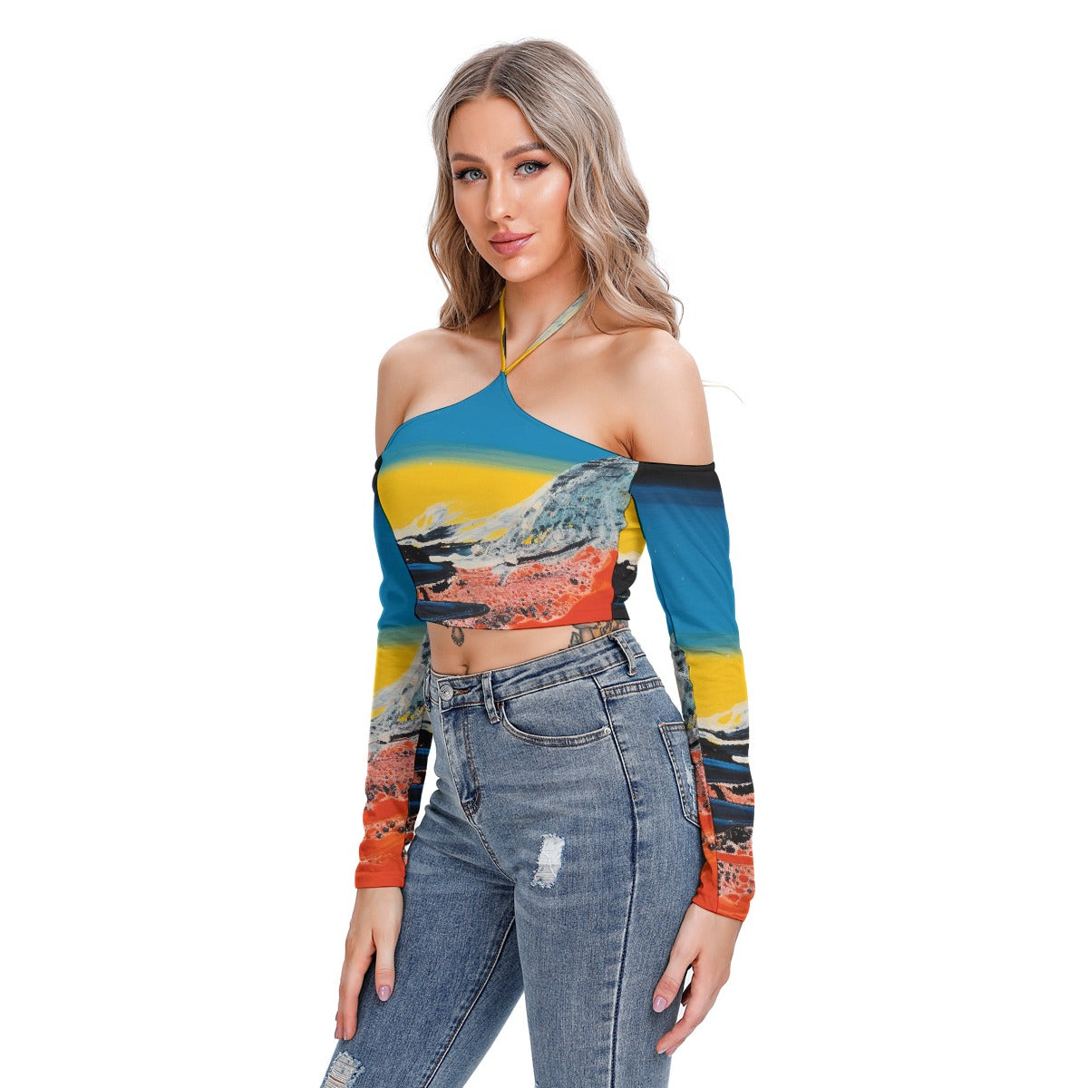 All-Over Print Women's Halter Lace-up Top