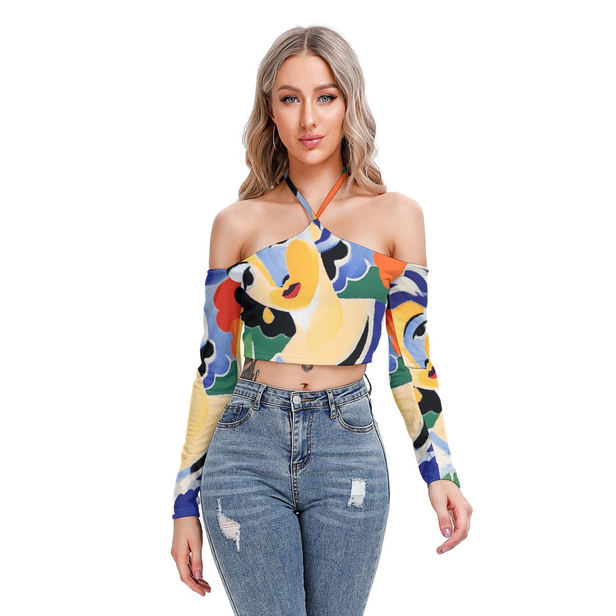 All-Over Print Women's Halter Lace-up Top