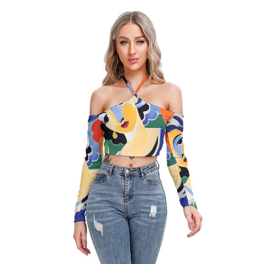 All-Over Print Women's Halter Lace-up Top