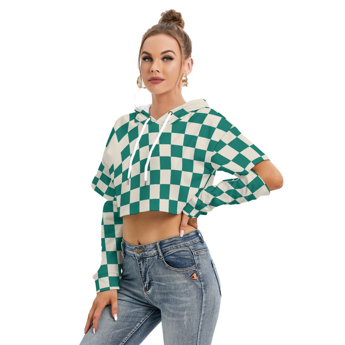 All-Over Print Women's Heavy Fleece Hoodie With Hollow Out Sleeve