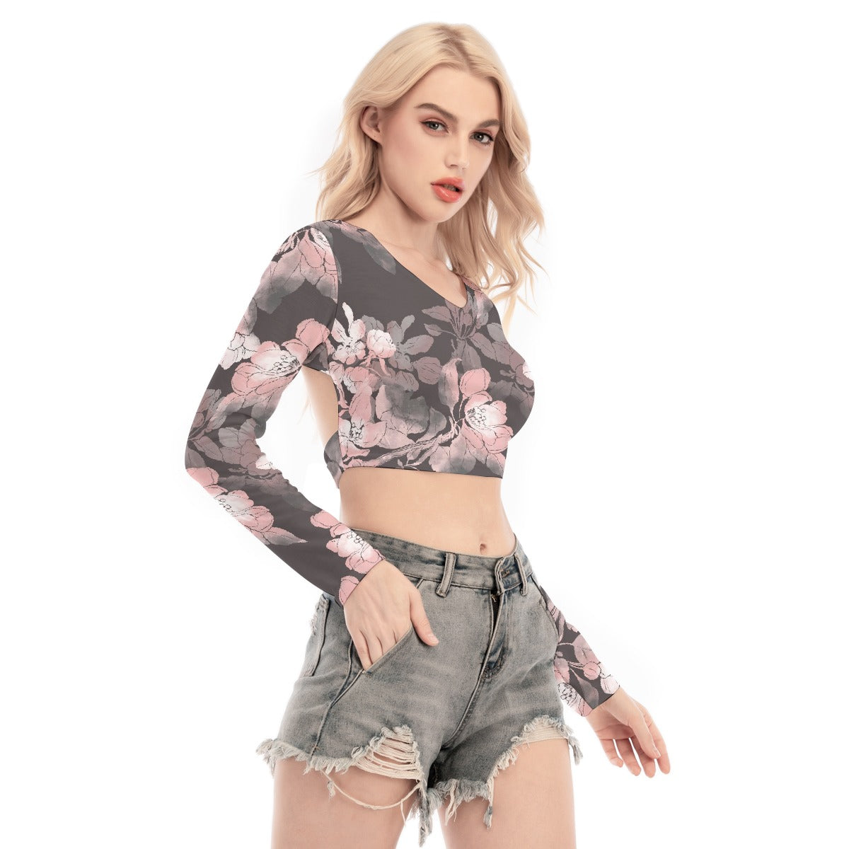 All-Over Print Women's Back Hollow T-shirt With Strap