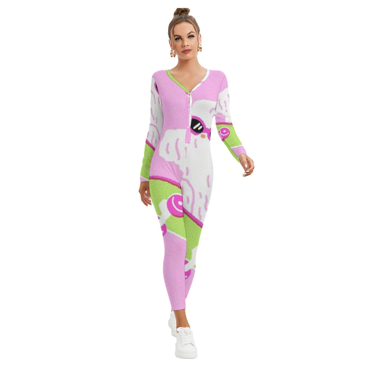 All-Over Print Women's Plunging Neck Jumpsuit