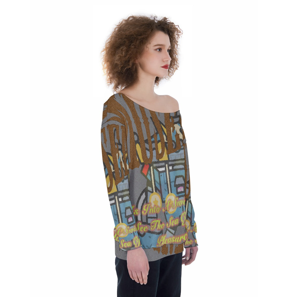All-Over Print Oversized Women's Off-Shoulder Sweatshirt