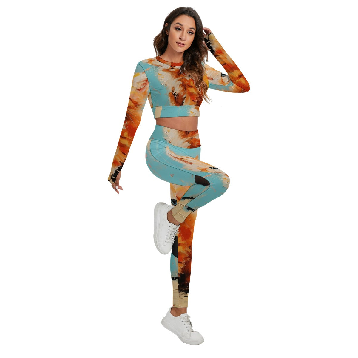 All-Over Print Women's Sport Set With Backless Top And Leggings