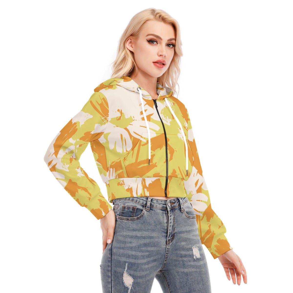 All-Over Print Women's Crop Top Hoodie With Zipper Closure