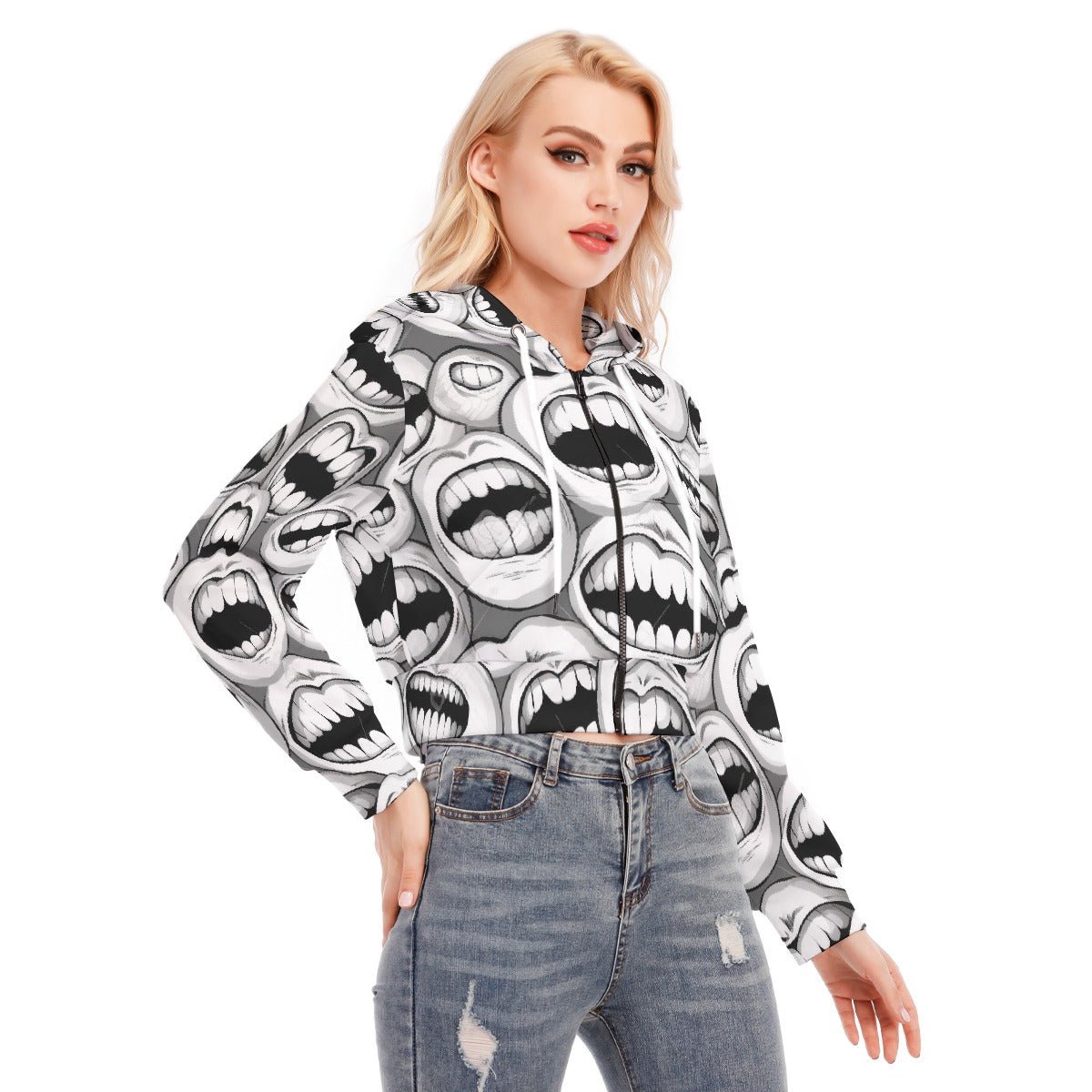 All-Over Print Women's Crop Top Hoodie With Zipper Closure
