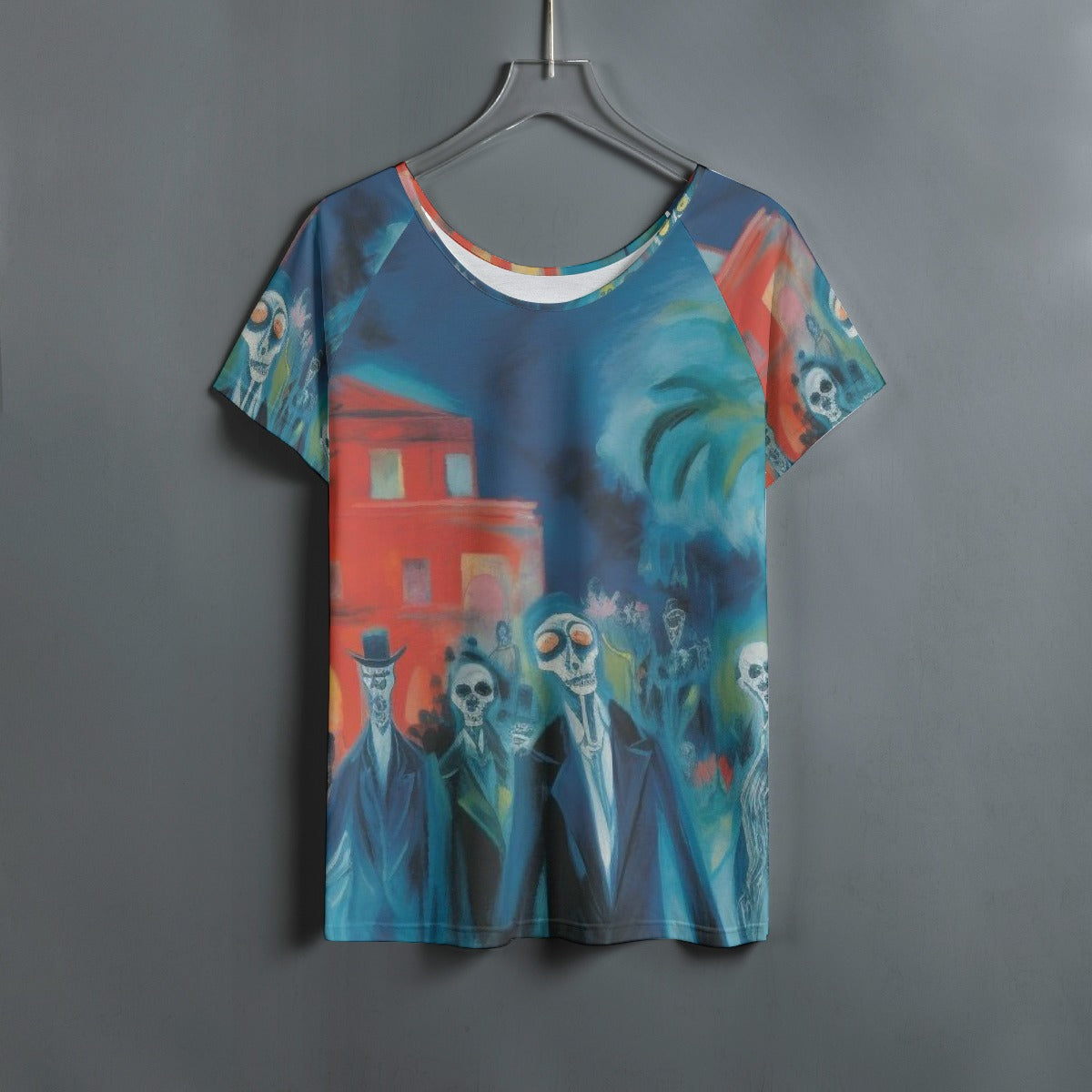 All-Over Print Women's Round Neck T-shirt With Raglan Sleeve