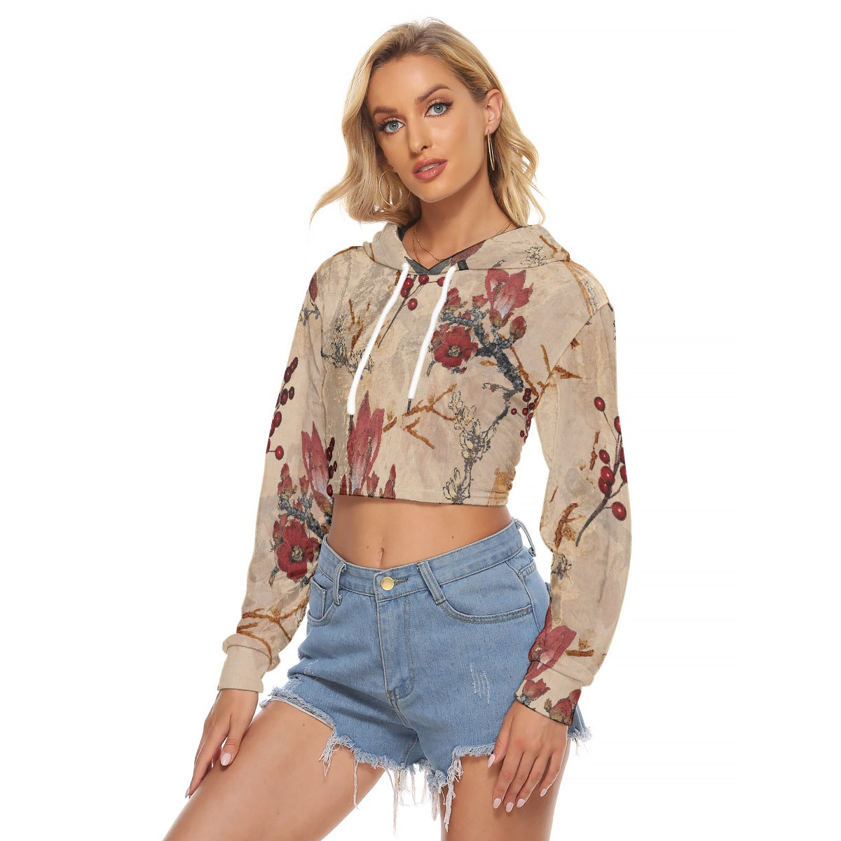 All-Over Print Women's Crop Top Hoodie|Velvet