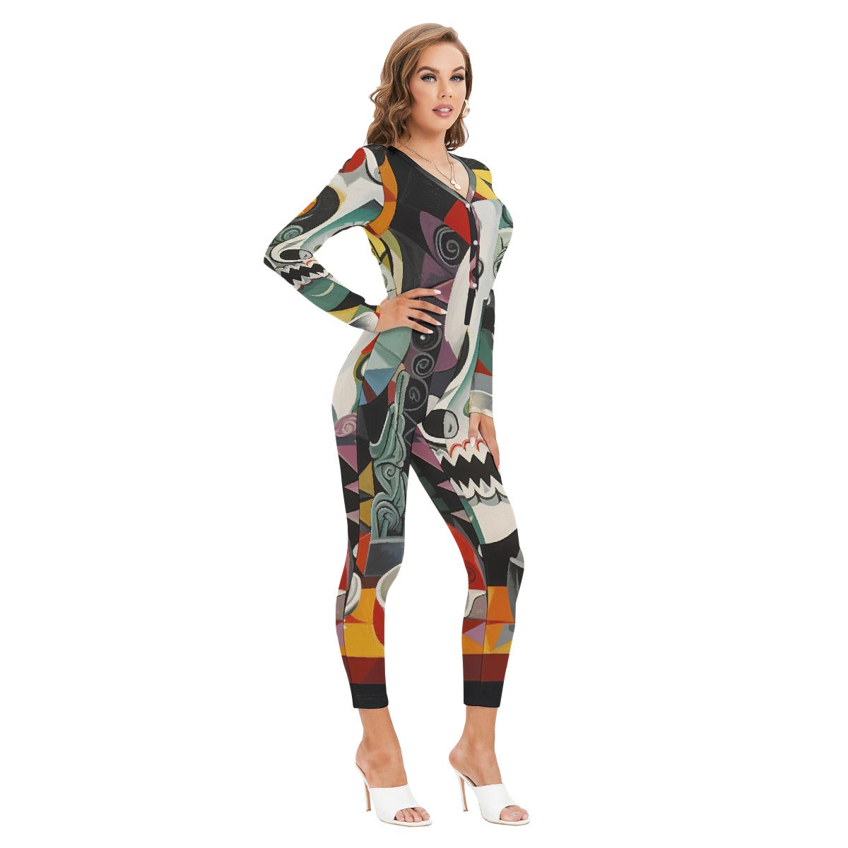 All-Over Print Women's Plunging Neck Jumpsuit
