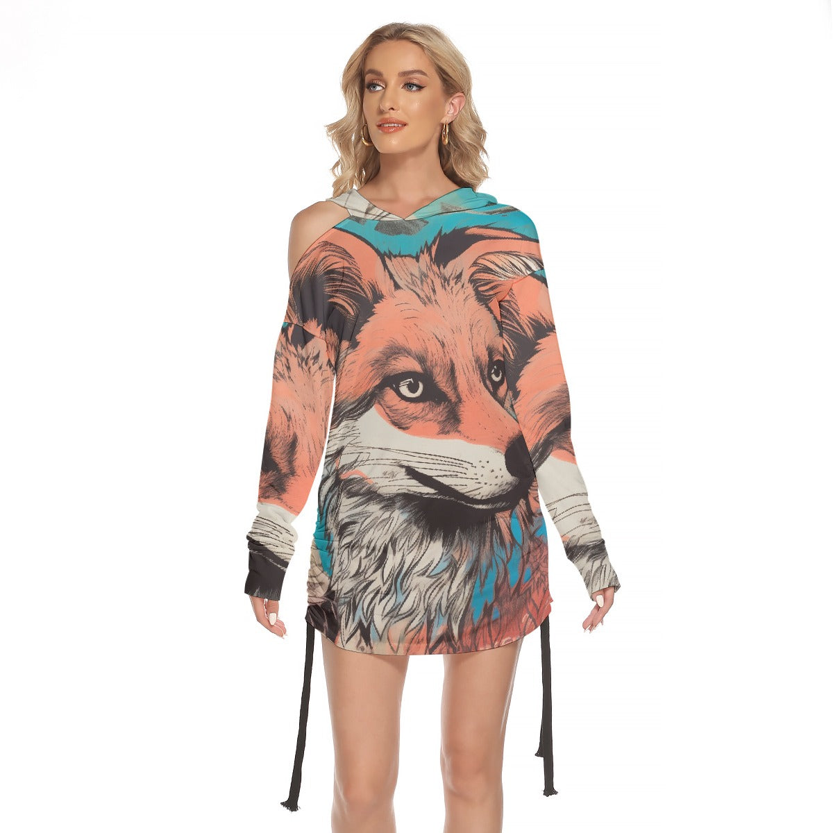 All-Over Print Women's One-shoulder Dress With Waist Shirring