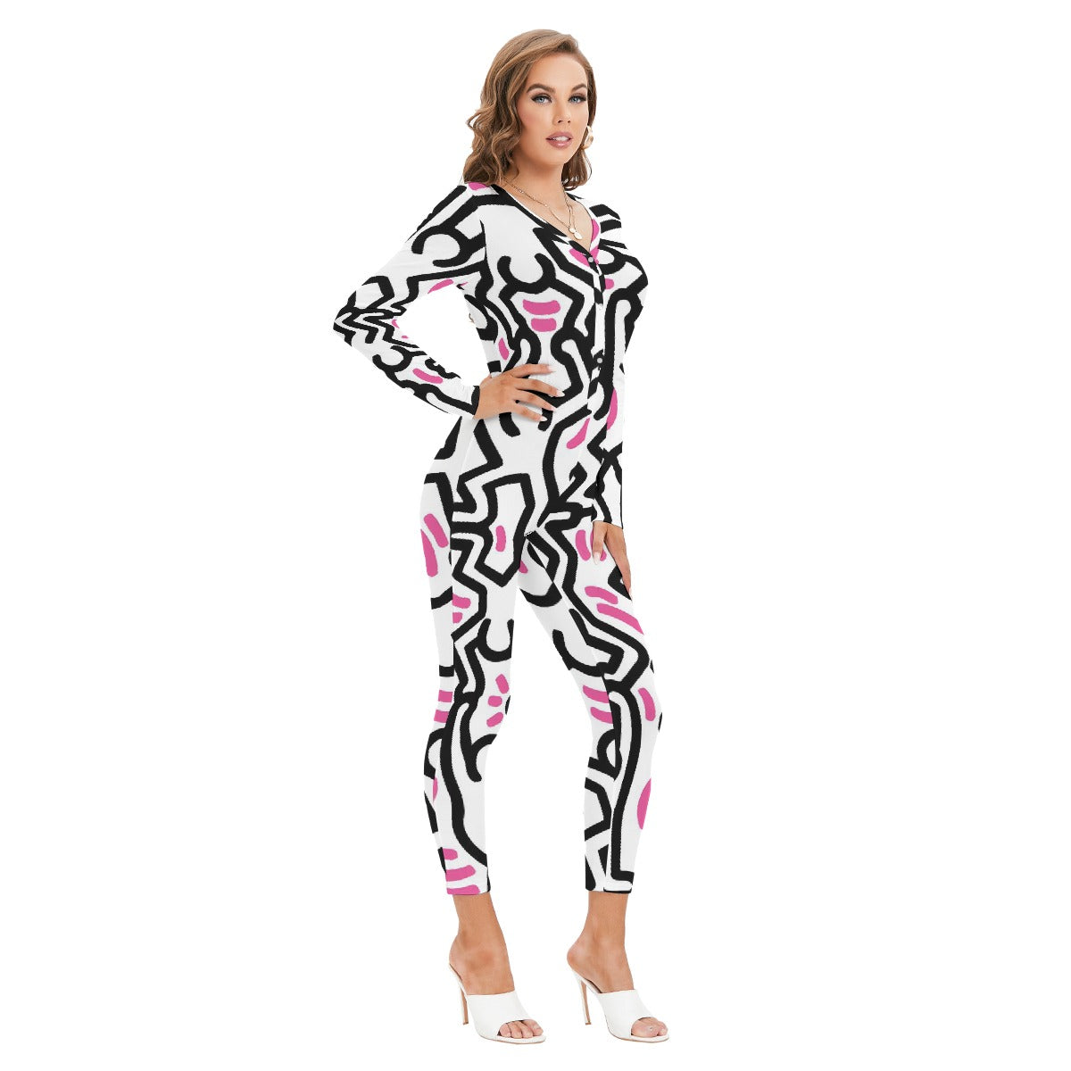 All-Over Print Women's Plunging Neck Jumpsuit
