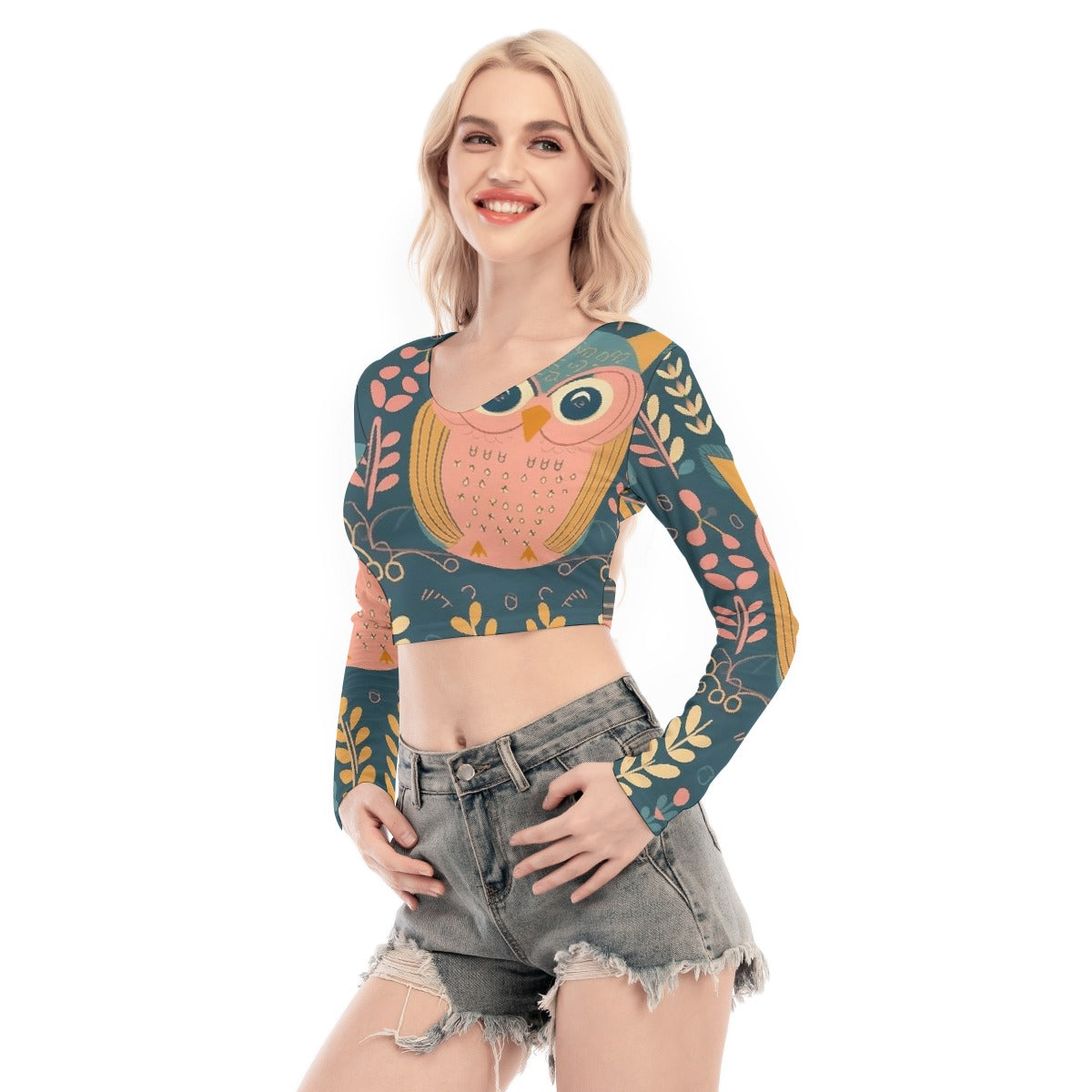 All-Over Print Women's Back Hollow T-shirt With Strap