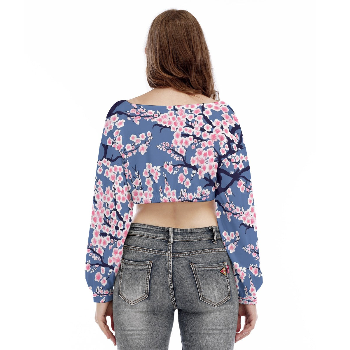 All-Over Print Women's V-neck Long Sleeve Cropped Sweatshirt
