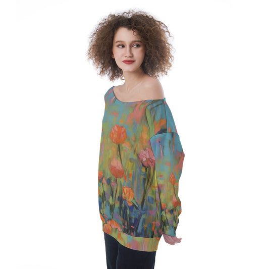 All-Over Print Oversized Women's Off-Shoulder Sweatshirt