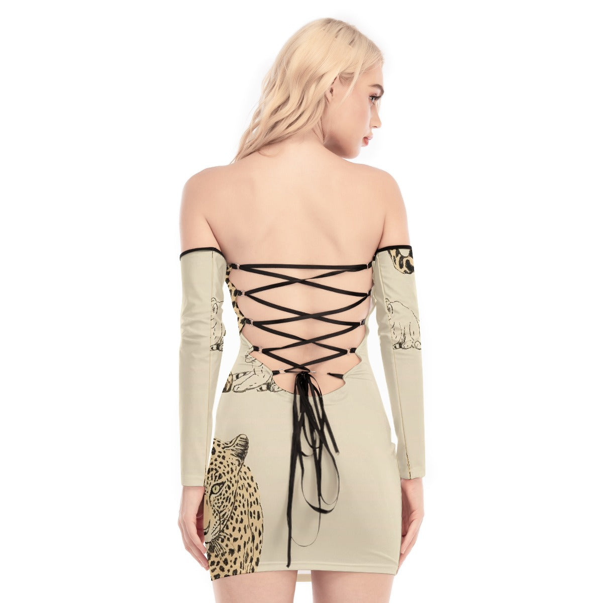 All-Over Print Women's Off-shoulder Back Lace-up Dress