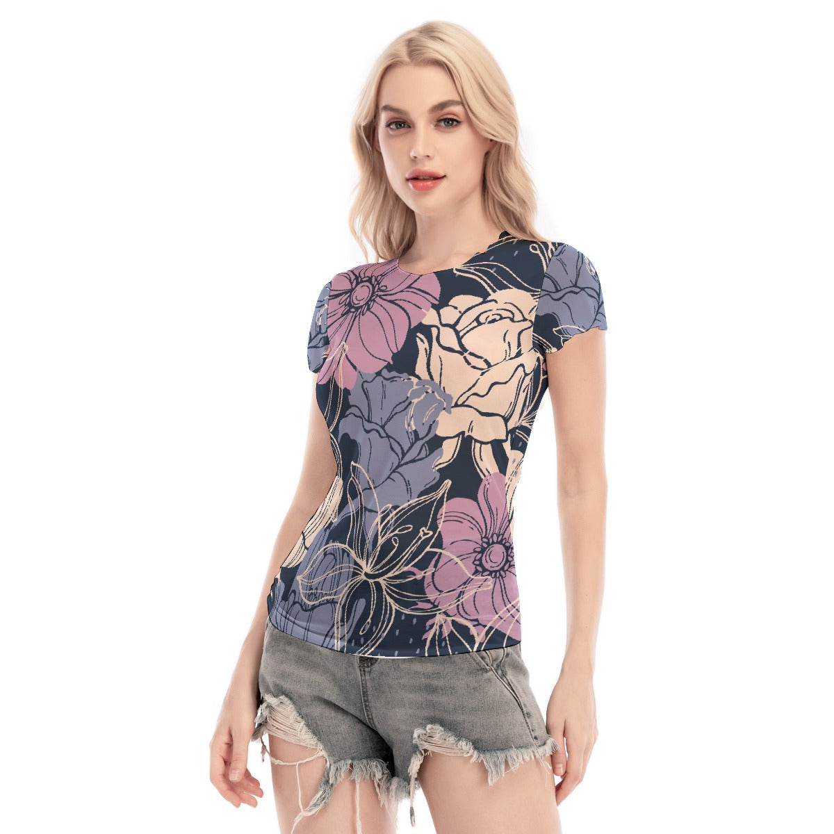 All-Over Print Women's Short Sleeve Mesh Blouse