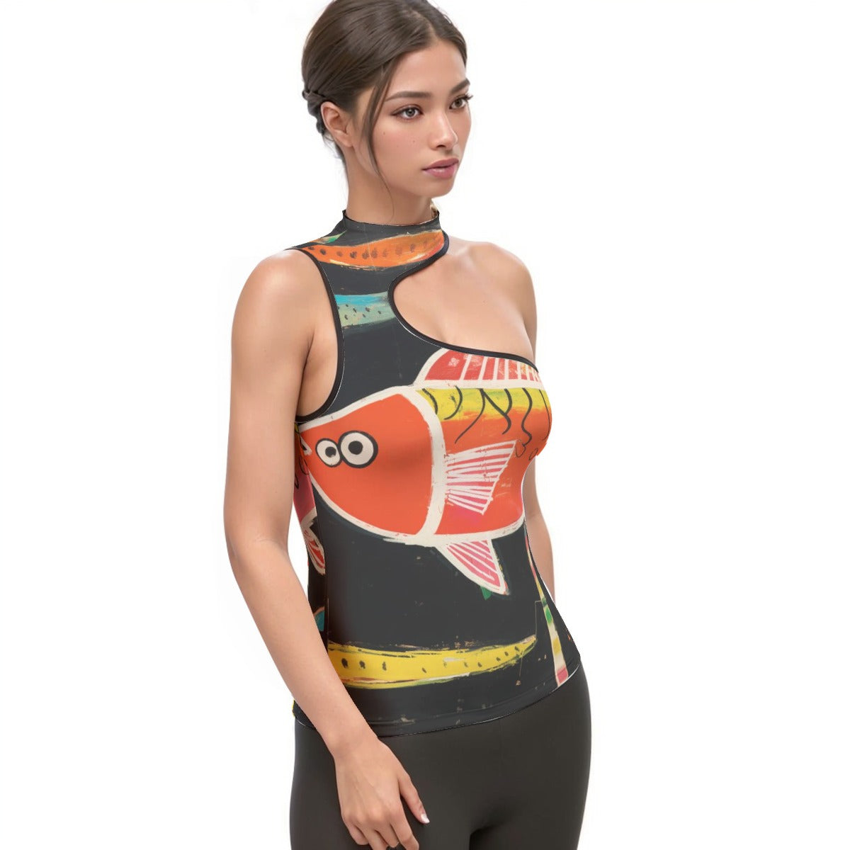 All-Over Print Women's Halter Sleeveless Asymmetrical Tank Top