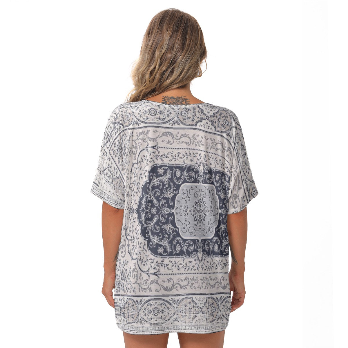 All-Over Print Women's Bat Sleeves V-Neck Blouse