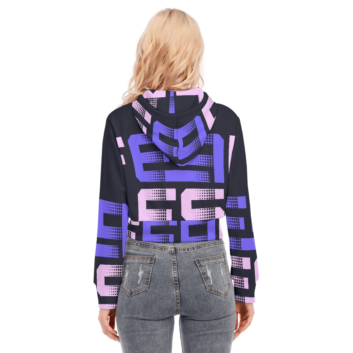 All-Over Print Women's Crop Top Hoodie With Zipper Closure
