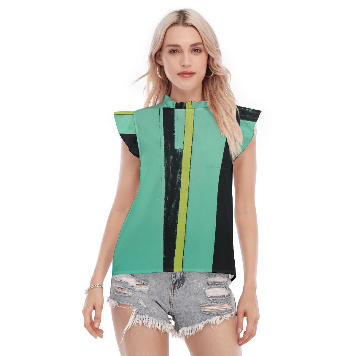 All-Over Print Women's Blouse With Ruffle Collar And Sleeve