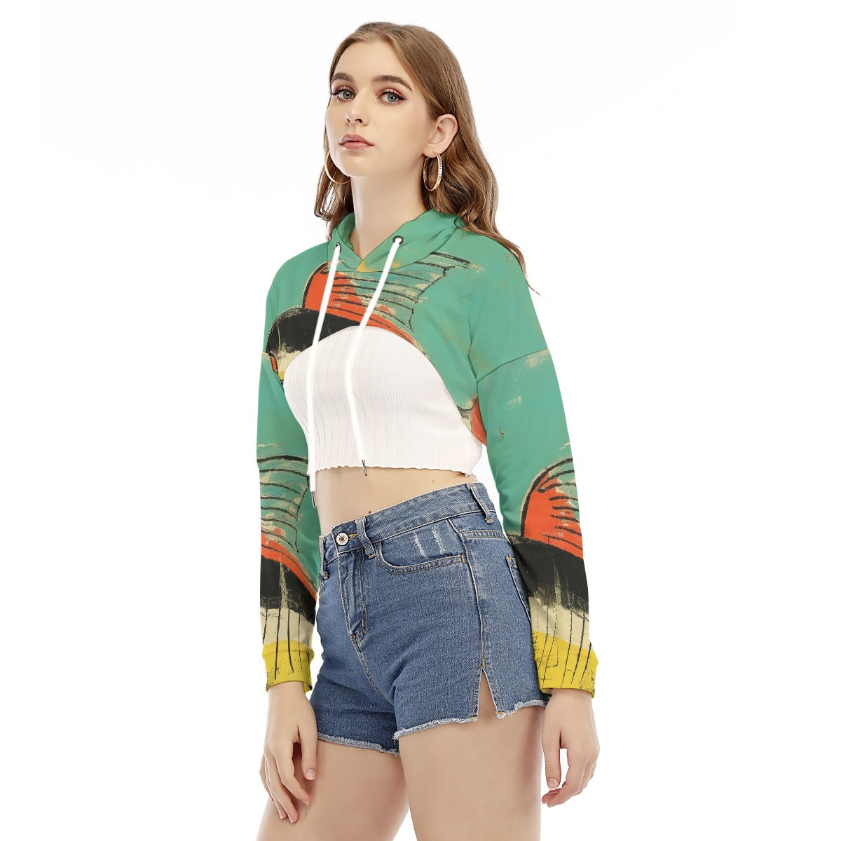 All-Over Print Women's Smock Short Hoodie With Long Sleeve