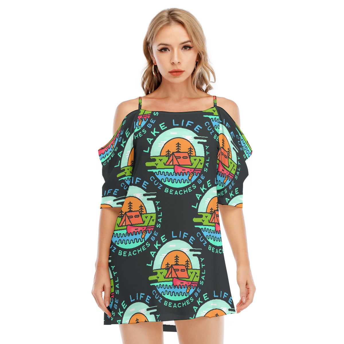 All-Over Print Women's Off-shoulder Cami Dress