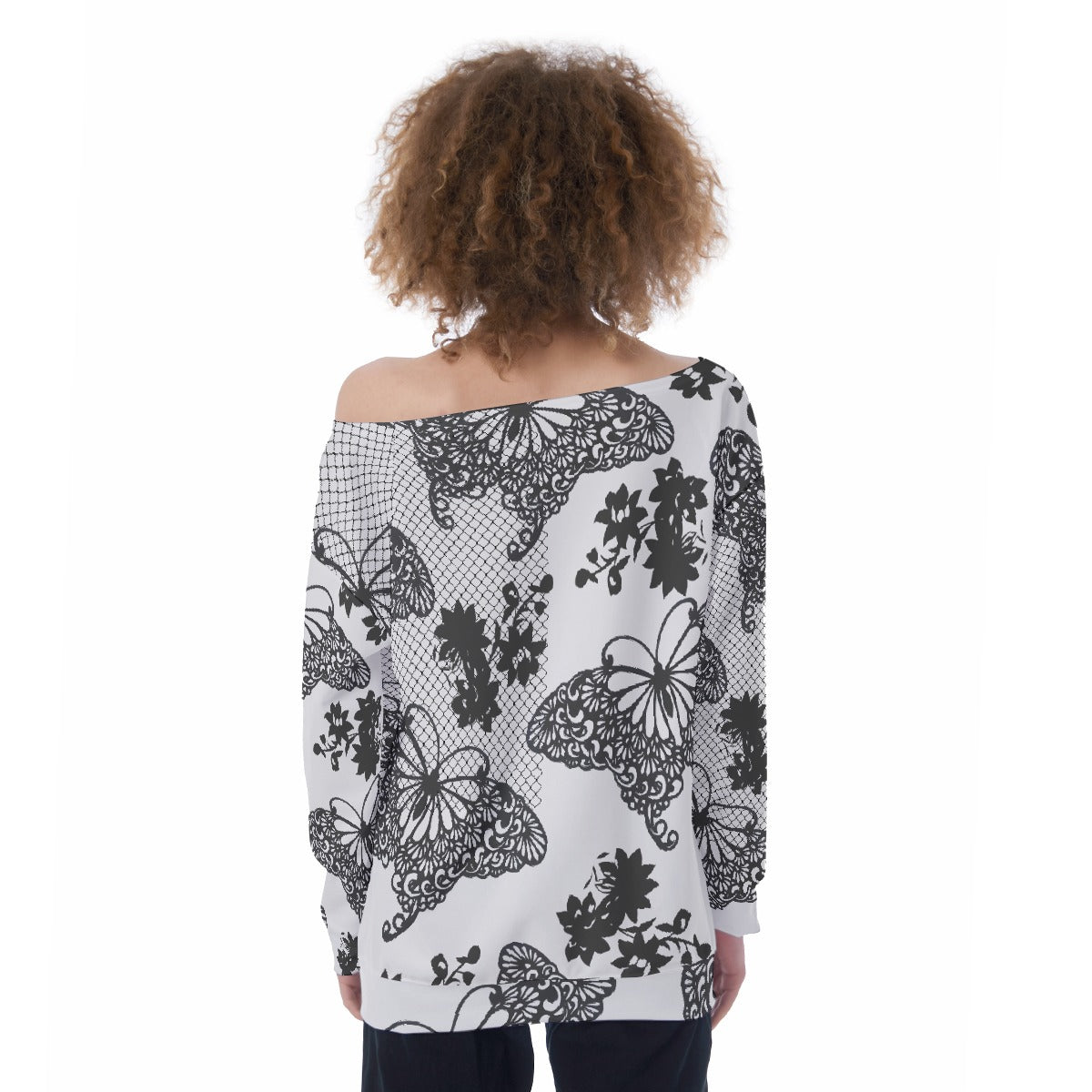 All-Over Print Oversized Women's Off-Shoulder Sweatshirt