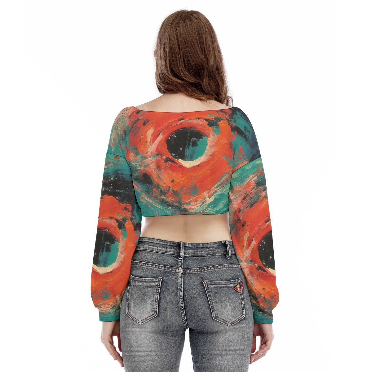 All-Over Print Women's V-neck Long Sleeve Cropped Sweatshirt