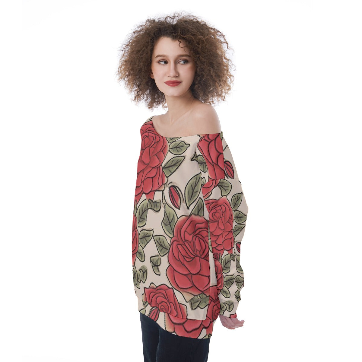 All-Over Print Oversized Women's Off-Shoulder Sweatshirt