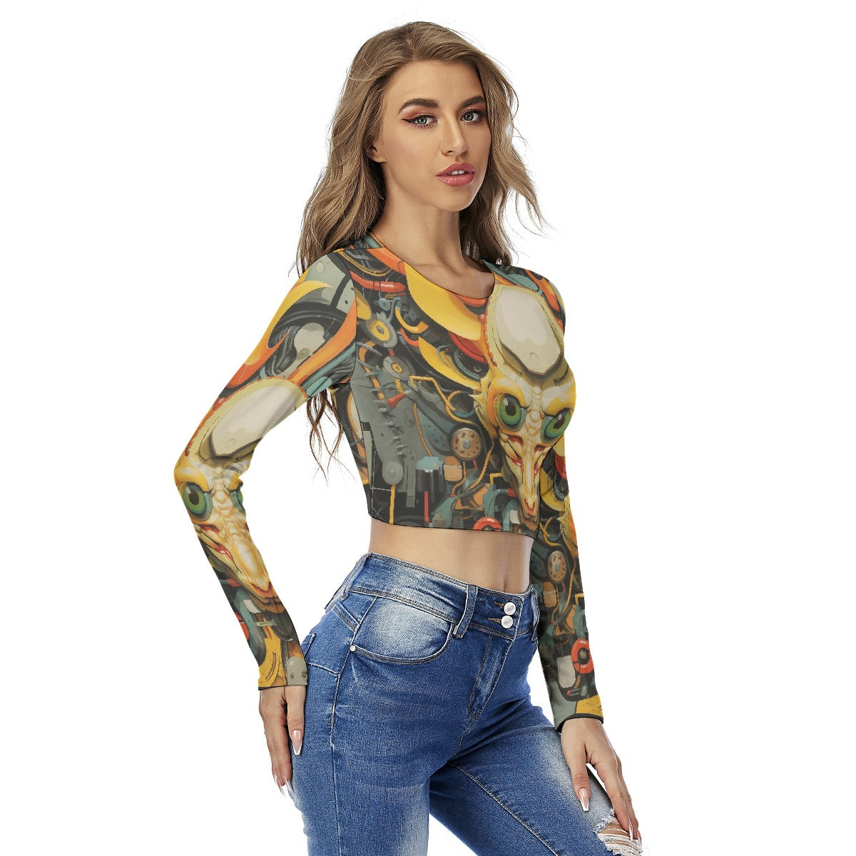All-Over Print Women's Round Neck Crop Top T-Shirt