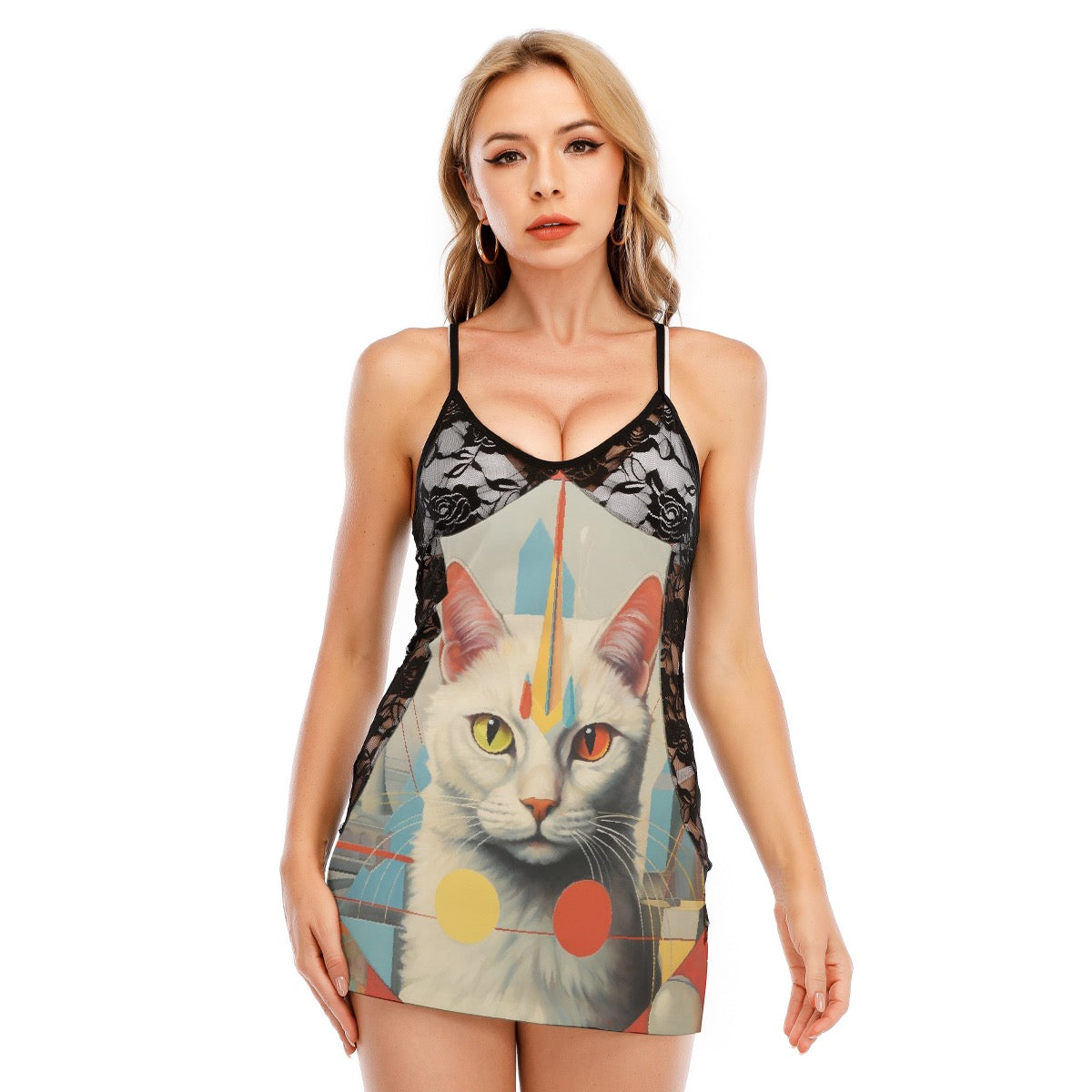 All-Over Print Women's Black Lace Cami Dress