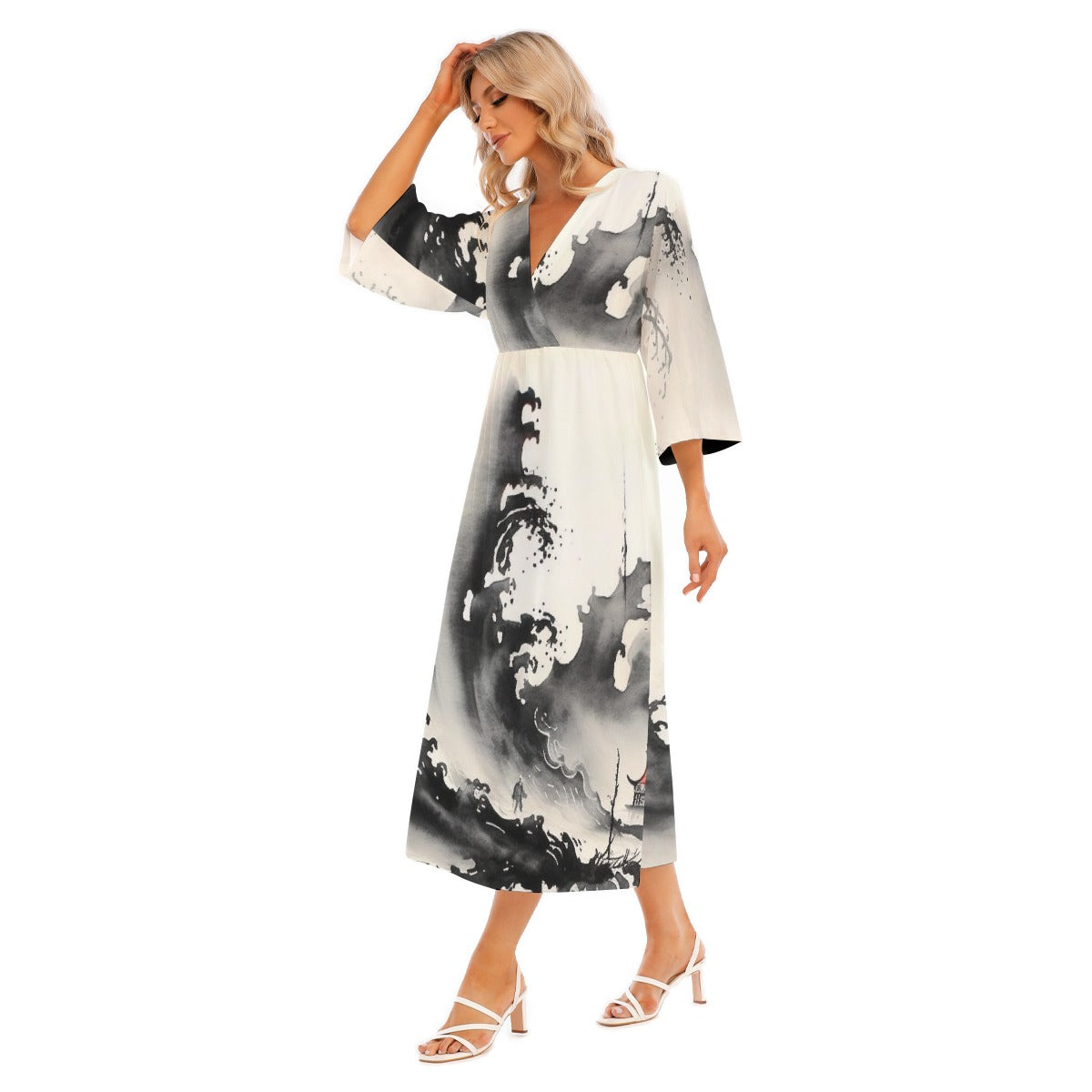 All-Over Print Women's Mid-Sleeve Long Dress