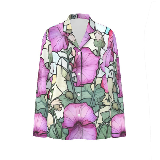 All-Over Print Women's Long Sleeve Pajama Set With Black Contrast Piping