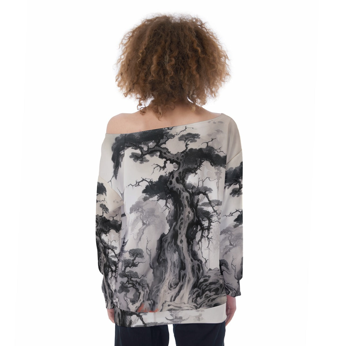 All-Over Print Oversized Women's Off-Shoulder Sweatshirt