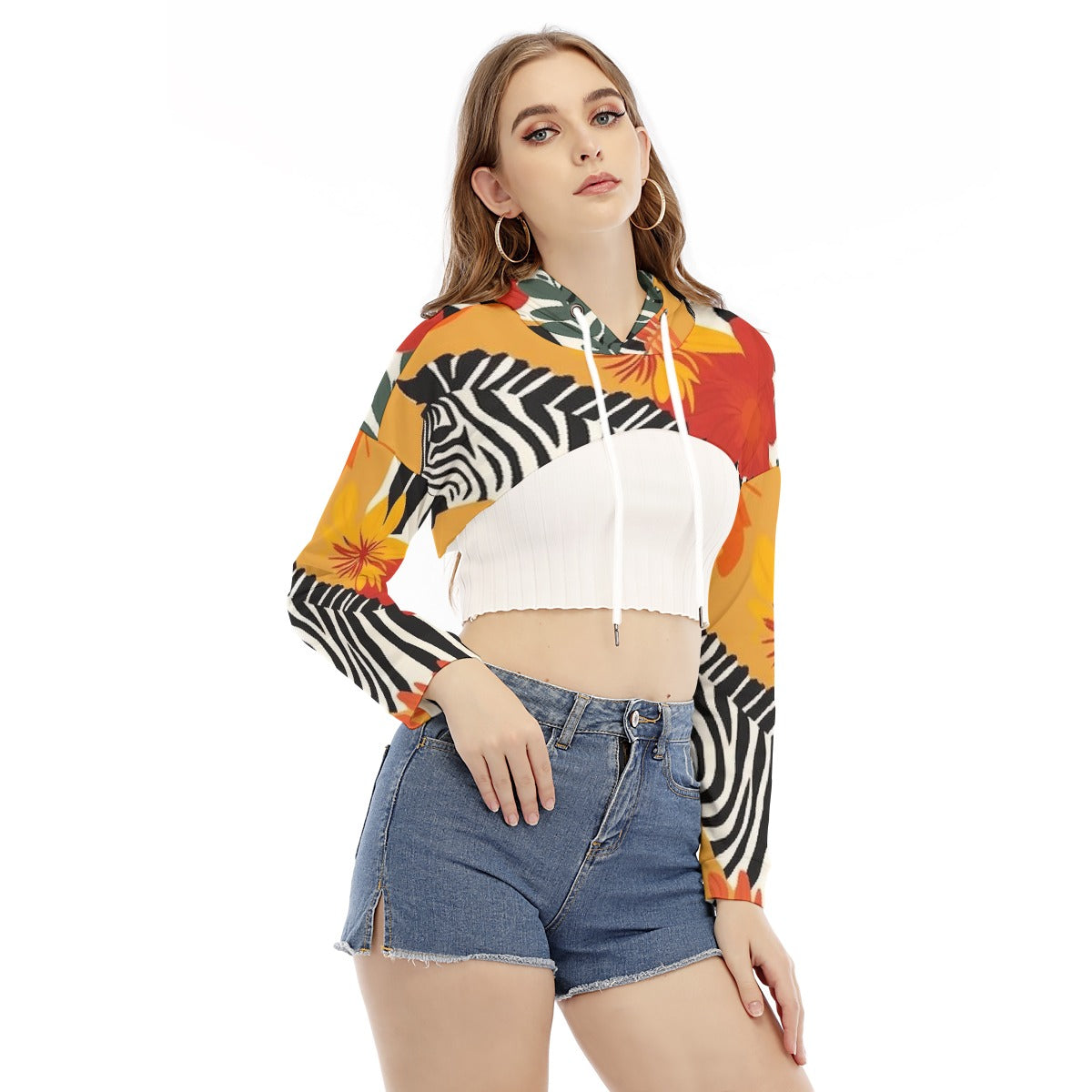 All-Over Print Women's Smock Short Hoodie With Long Sleeve
