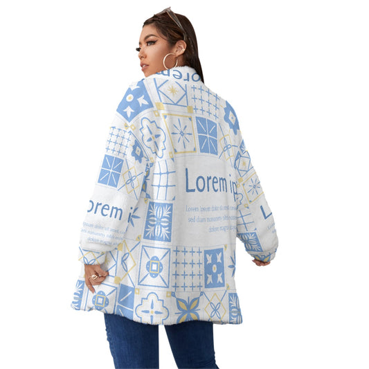 All-Over Print Unisex Borg Fleece Stand-up Collar Coat With Zipper Closure(Plus Size)