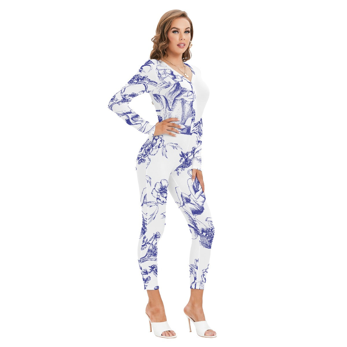 All-Over Print Women's Plunging Neck Jumpsuit