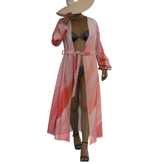 All-Over Print Women's Lace-up Chiffon Robe