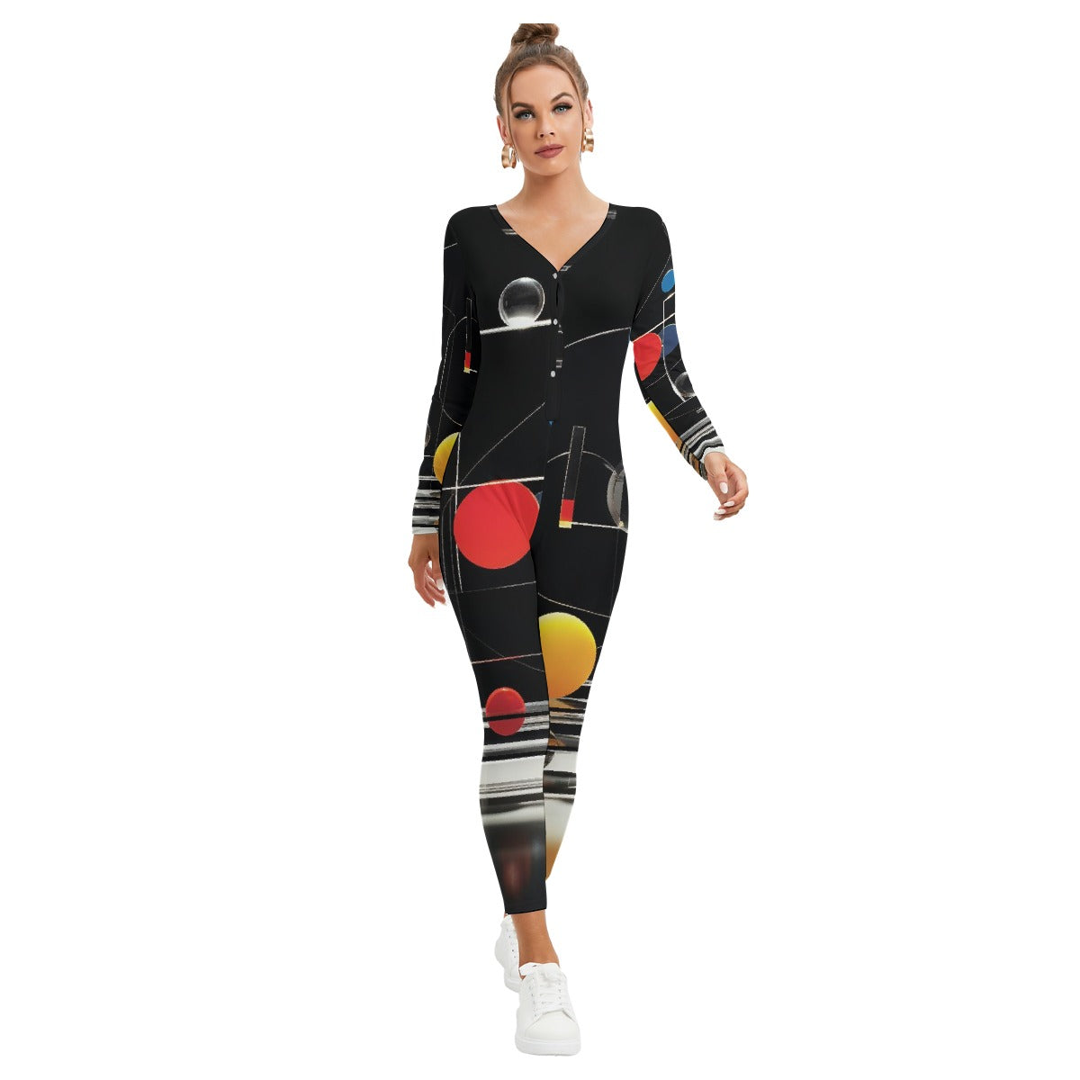 All-Over Print Women's Plunging Neck Jumpsuit