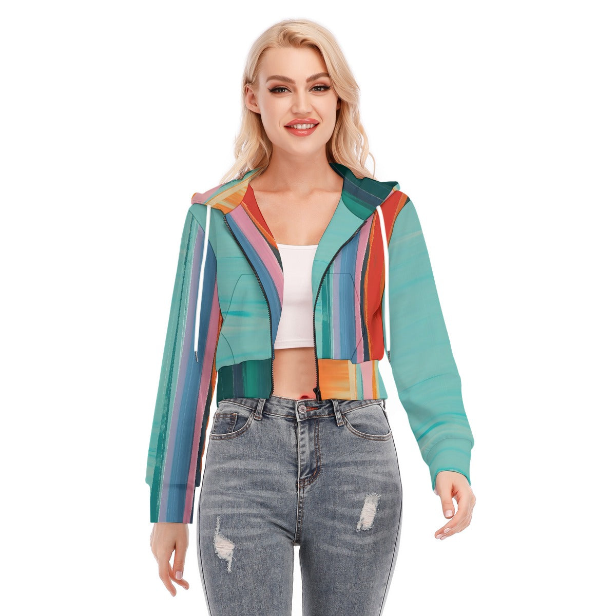 All-Over Print Women's Crop Top Hoodie With Zipper Closure