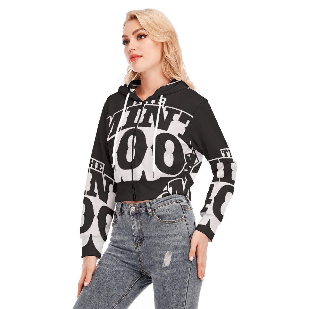 All-Over Print Women's Crop Top Hoodie With Zipper Closure