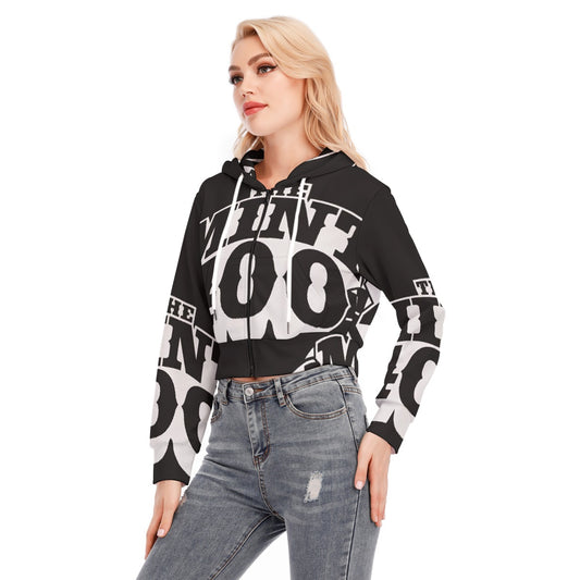 All-Over Print Women's Crop Top Hoodie With Zipper Closure