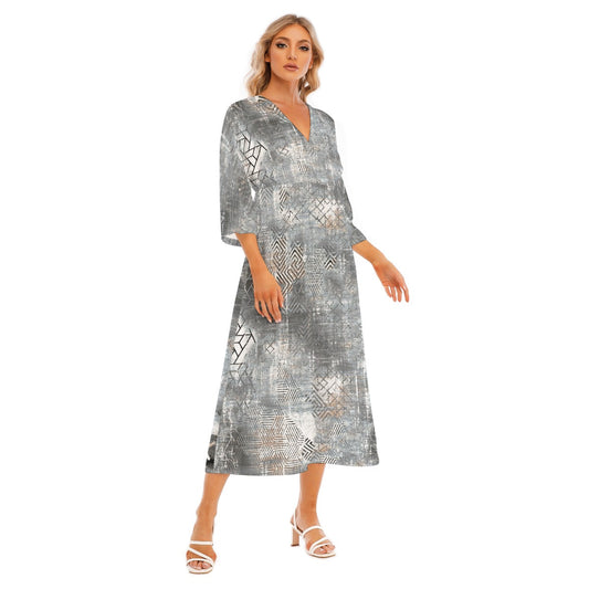 All-Over Print Women's Mid-Sleeve Long Dress