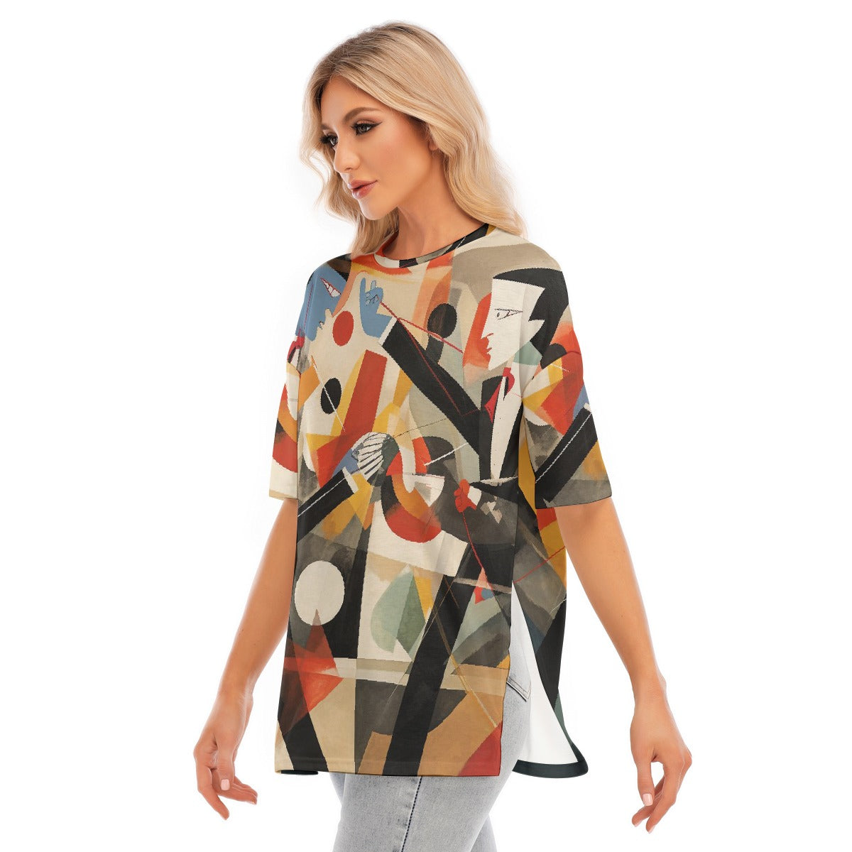 All-Over Print Women's Short Sleeves T-shirt With Hem Split
