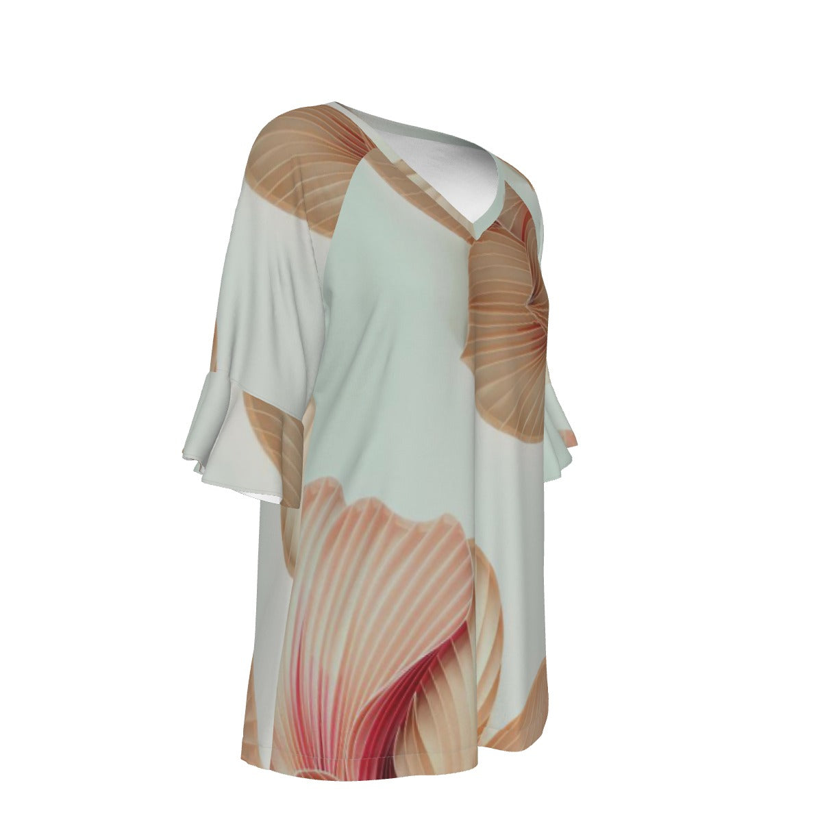 All-Over Print V-neck Women's T-shirt With Bell Sleeve